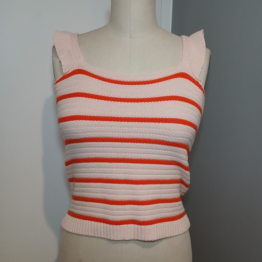 LOFT Pink and Orange Striped Knit Tank Top